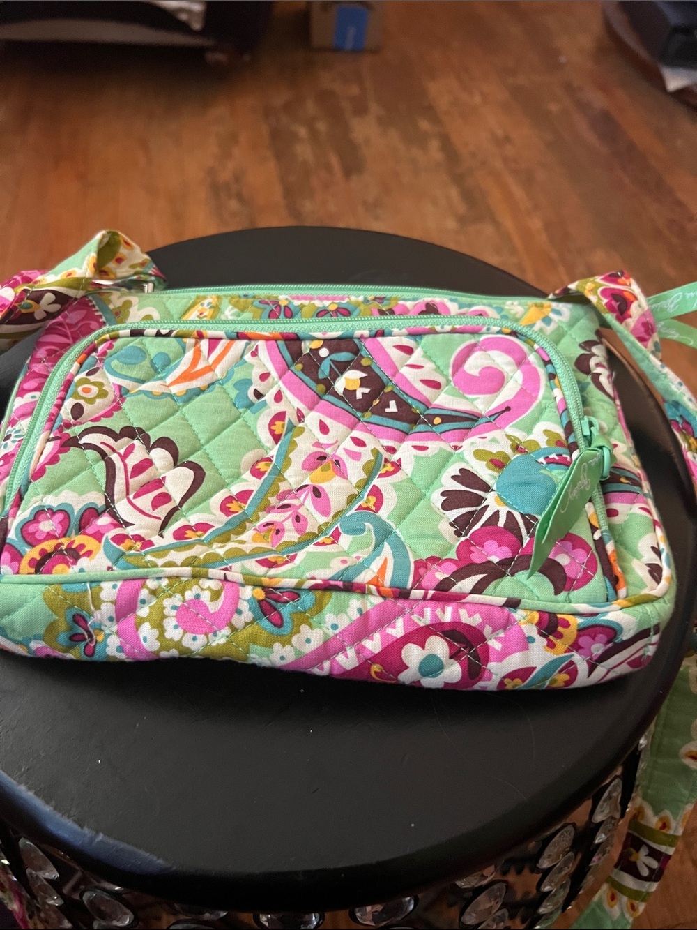Vera Bradley Quilted Floral Paisley Crossbody in Mint, Pink, and Brown
